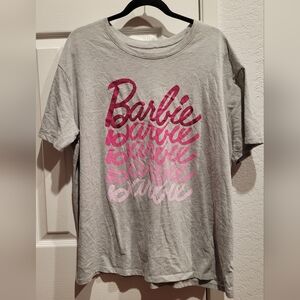 Barbie Tee with Pink Script on Gray